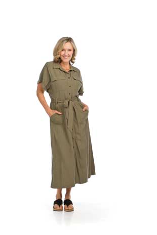 PD-16632 - UTILITY STYLE LINEN BLEND SHIRT DRESS - Colors: KHAKI, NAVY, RED - Available Sizes:XS-XXL - Catalog Page:8 
